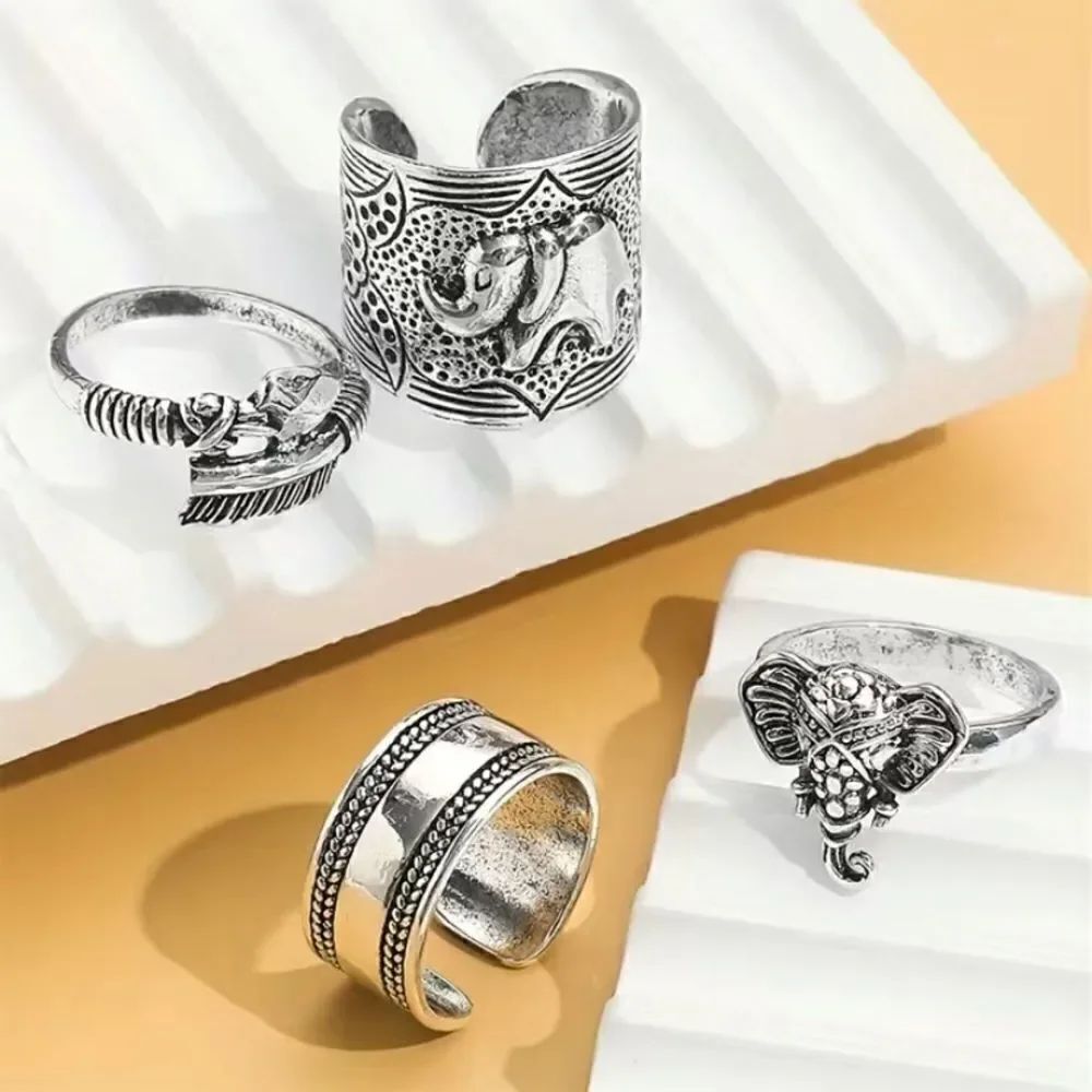 🔅🆕🔅 4pcs Boho Elephant 🐘 Engraved Stackable Ring Set 🐘✨ - Picture 6 of 10